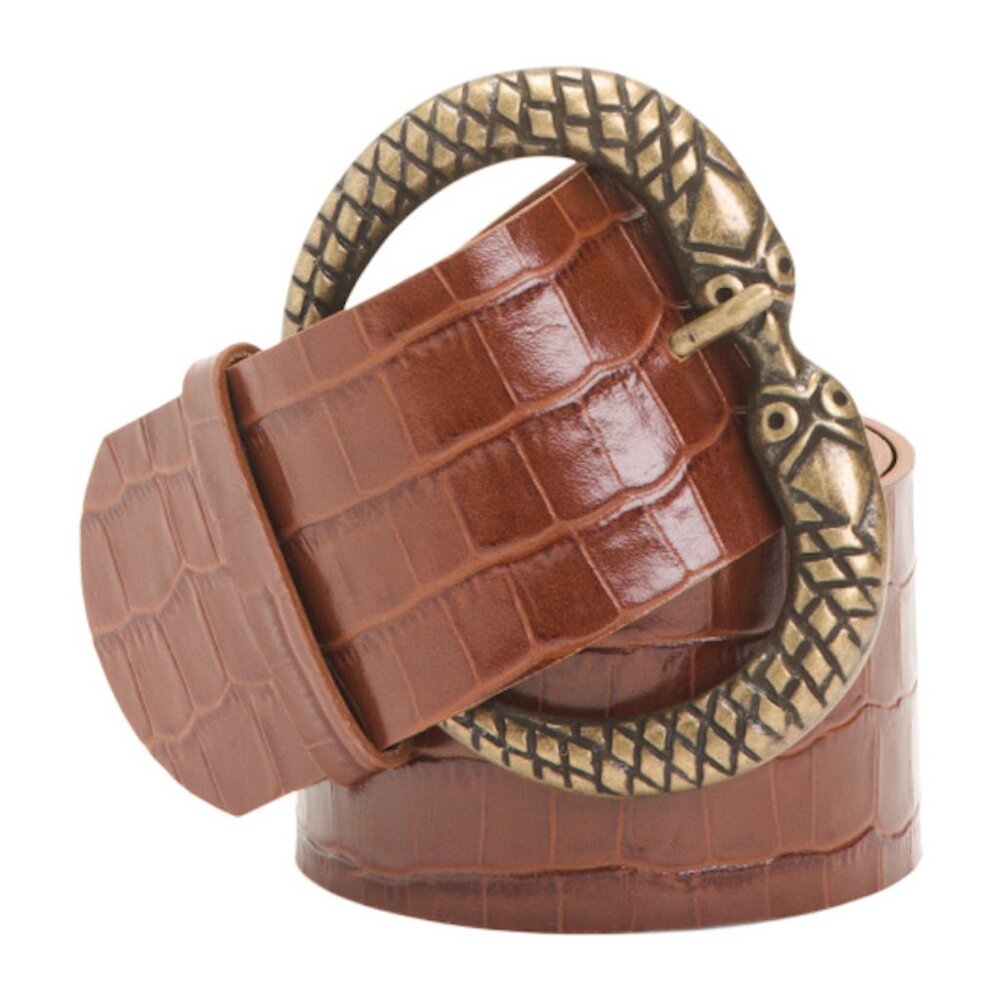 Martina Mori Crocodile Embossed Brown Leather Wide Belt